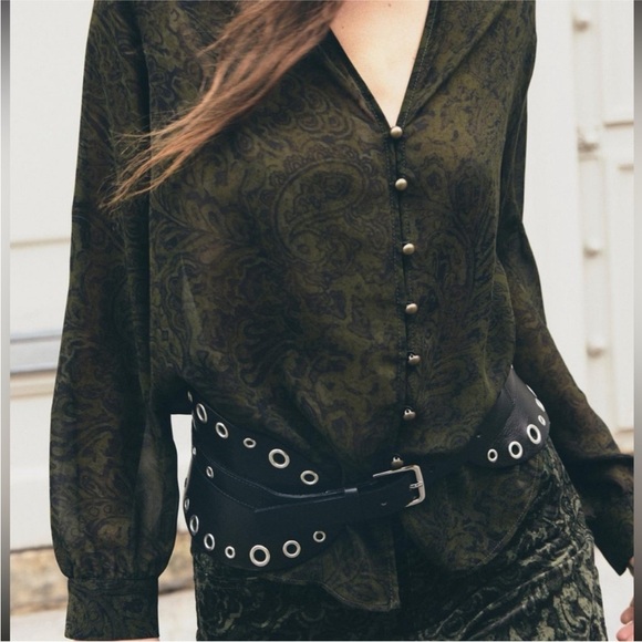 NWT. Zara Black Leather Studded Sash Belt. Size 32. - Picture 8 of 12